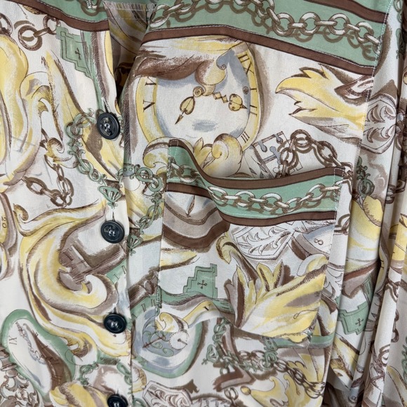 VTG Nicola Baroque Chain Print Blouse Medium Button Down Y2K Retro Lightweight - Picture 2 of 9